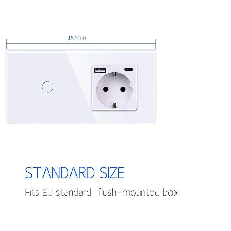 DAJIMEI Smart WiFi Touch Switch with USB Type-C Socket Crystal Glass Panel Tuya Sensor Switches with Socket for Smart Home