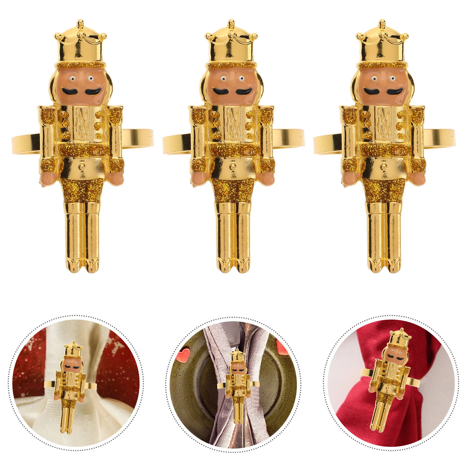 

4Pcs Alloy Napkin Rings Nutcracker Shape Christmas Party Table Decoration and Stylish Dinner Accessory