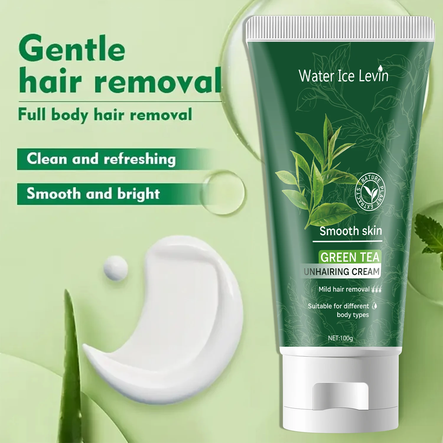 Haarentfernungscreme mit grünem Tee – sanfte und wirksame Formel – für seidig glatte Haut – alle Körpertypen