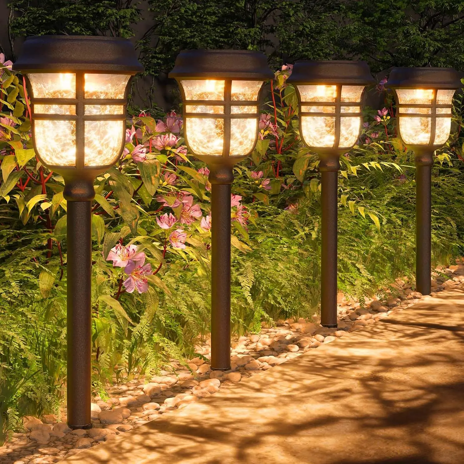 Xmcosy+ Solar Outdoor Lights, ‎2 Modes 7 Colors Changing Led Garden Lights, Pathway Lights Ip65 Waterproof, Solar Powered