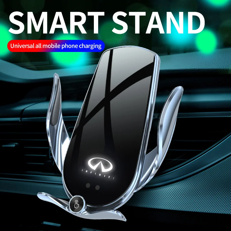 Smart Car Mobile Phone GPS Holder 15W Wireless Charger Air Outlet Clip Phone Bracket Glowing Emblem For Infiniti QX70 Q70 QX56 