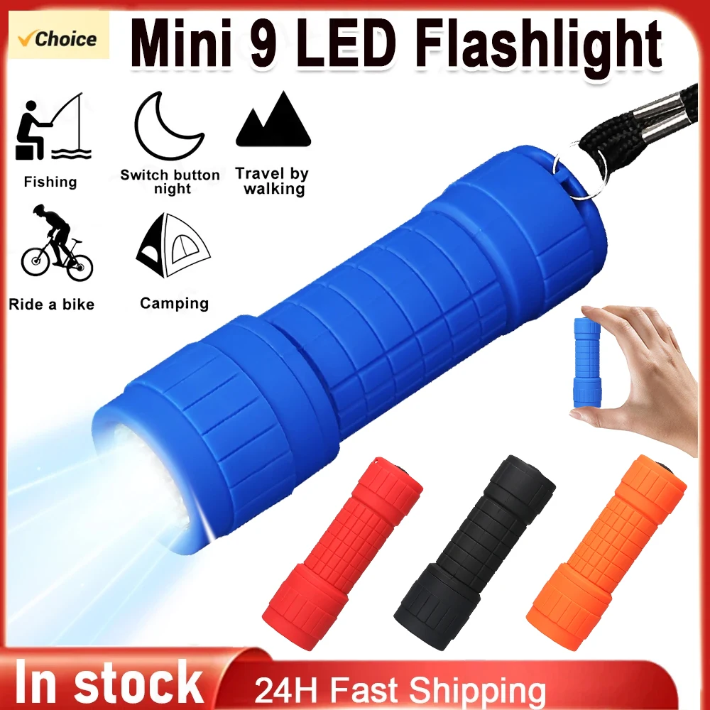 Mini latarka 9 latarka LED dla dzieci dorosły stop aluminium nocne wędkowanie latarka LED ze smyczą zewnętrzna lampa kempingowa
