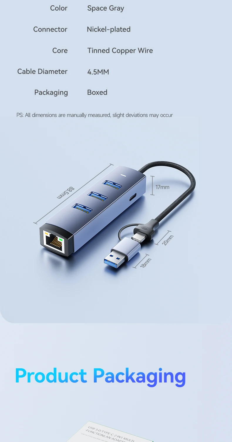 FDBRO 1000Mbps USB/USB-C Ethernet LAN-Adapter 3-Port USB3.0-Hub Dockingstation USB3.0-Hub zu RJ45 Gigabit-Netzwerkkarte für PC – Detail 17