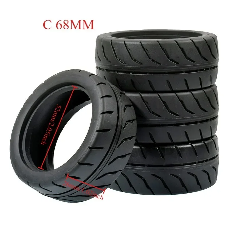 1:10 On-Road Car Tires 68MM High Grip Rubber Tyre Hot Melt Tire HSP HPI HIMOTO 94123 FW06 TT02 E10 Abrasion Resistant Racing Car