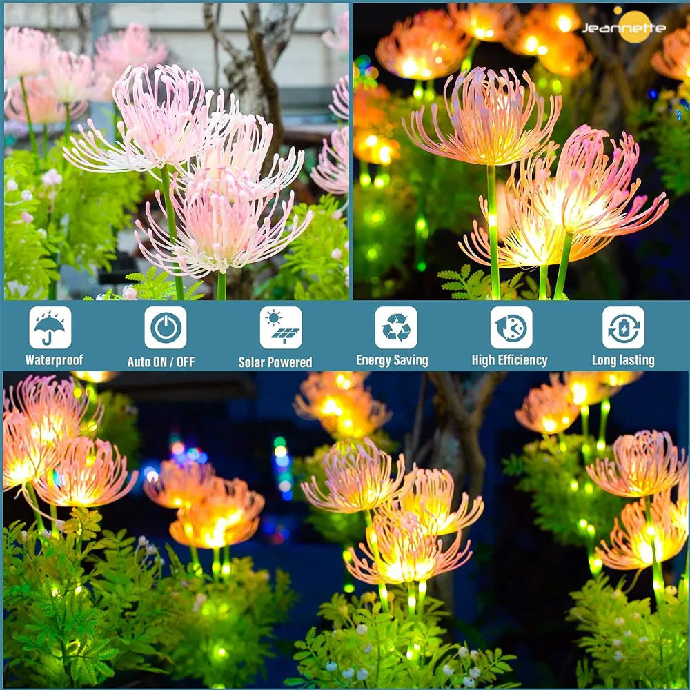 Solar Garden Lights Solar Flowers Lights with Glowing Flowers & Stems Solar Outdoor LED Light for Garden Pathway Deck Yard Decor