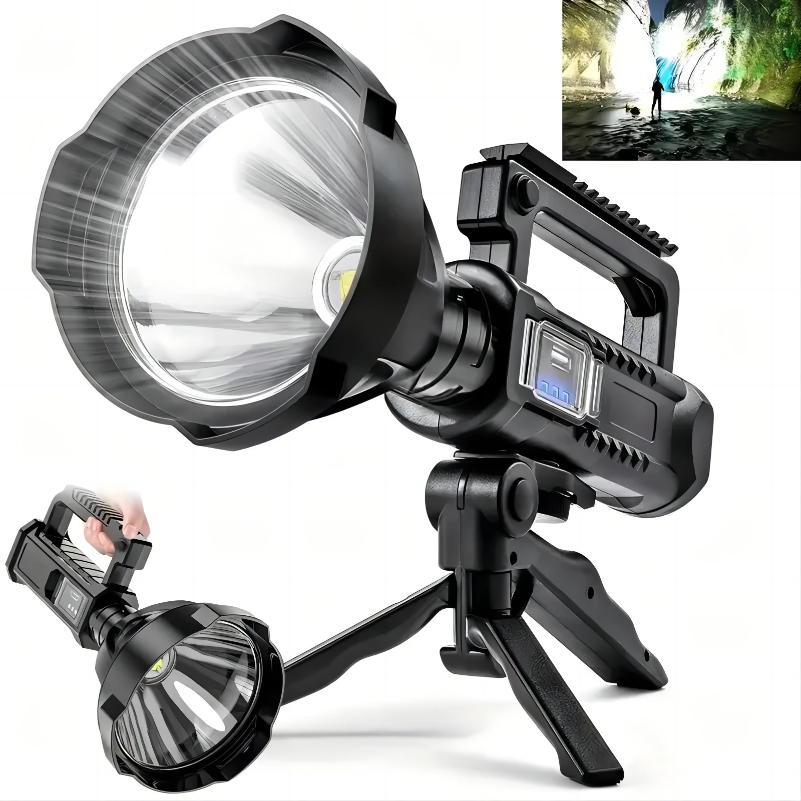 Lampe de poche LED puissante, projecteur portatif, Rechargeable par USB, avec support, lampe de travail Super brillante, lanterne d'extérieur Portable