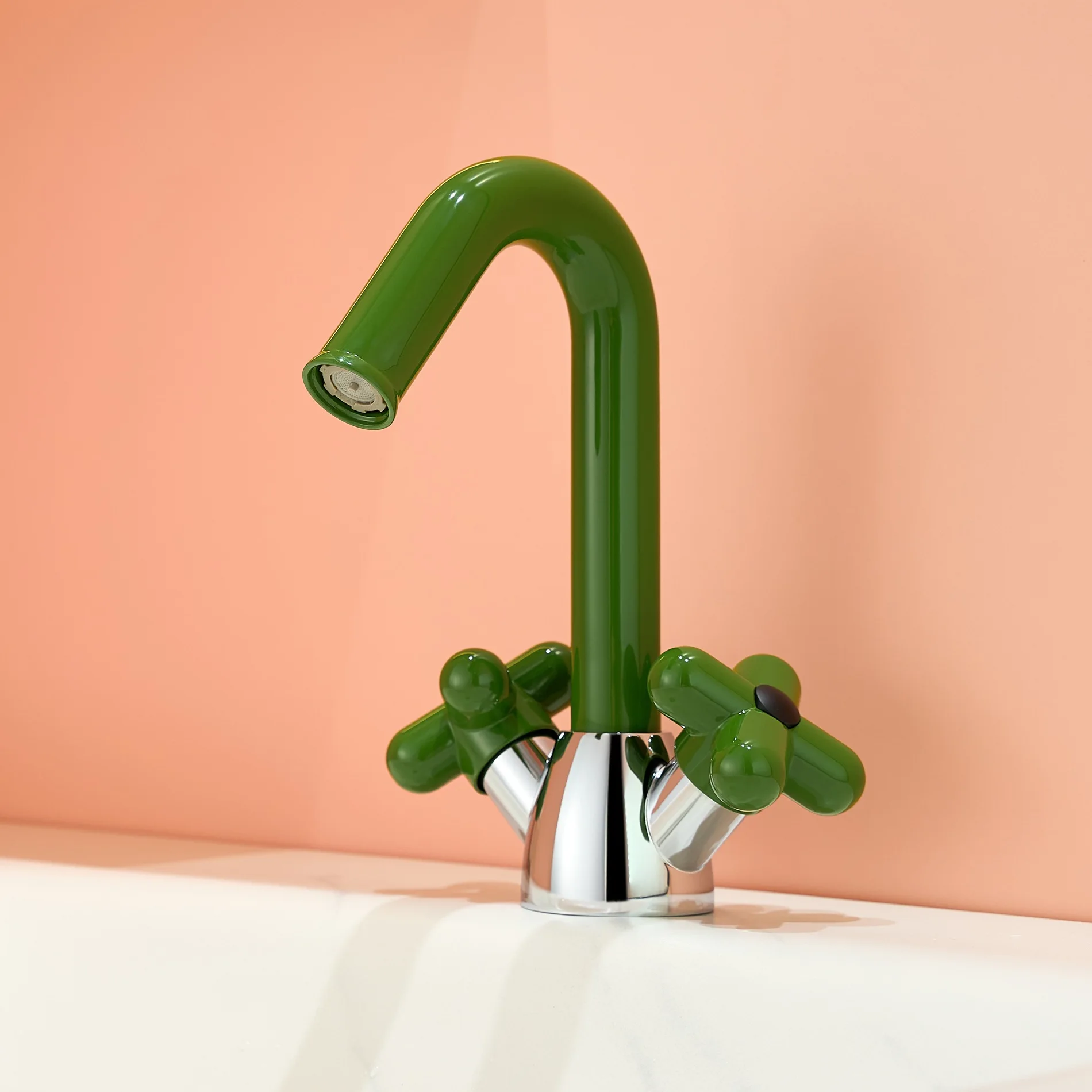 Green Basin Faucet Colorful Cute Brass Hot And Cold Bathroom Sink Mixer Tap