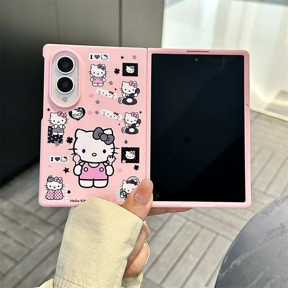 New Korean Hello Kitty Cute Phone case for Samsung Galaxy Z Fold 8 Ultra Z Fold 8 PC Kitty cat Shockproof Cover Stand Chain
