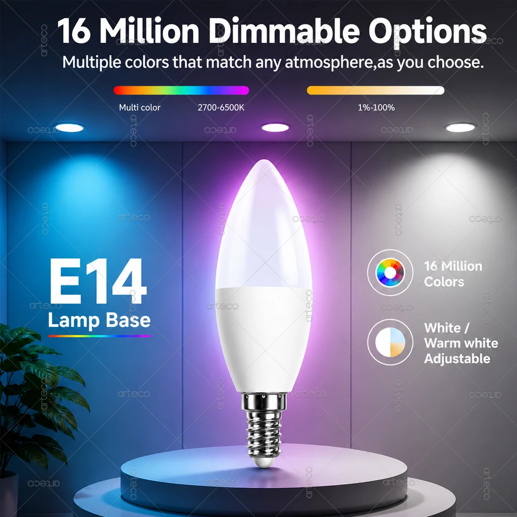 Zigbee E14 Smart Candle Led Lamp RGBCW Color Changing Bulbs Ewelink App Control Support Alexa,Yandex,Z2M,For Chandelier Lighting