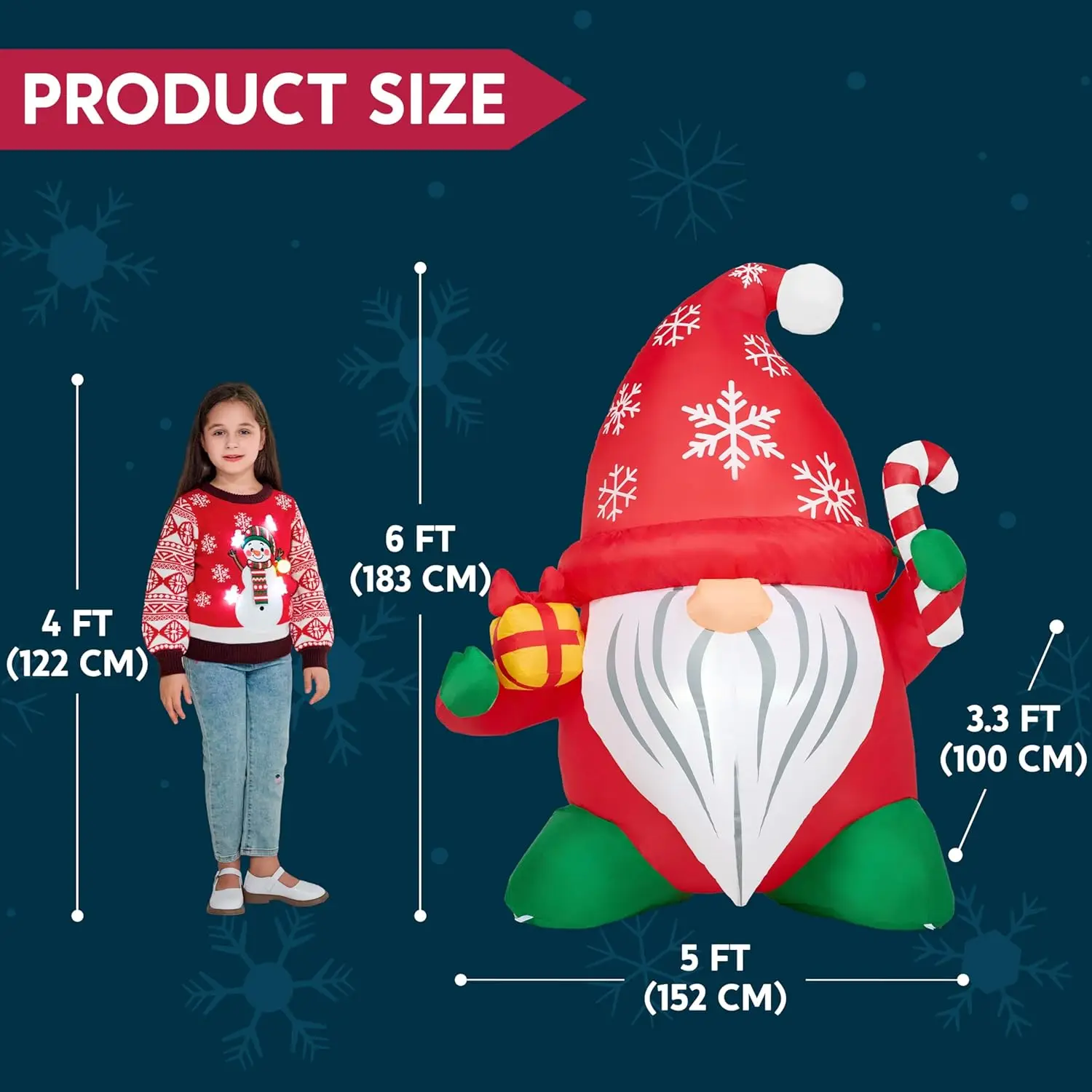 JOYFY 6FT hoge kerst opblaasbare decoratie met cadeau en snoepgoed voor kerst tuin opblaasbare kabouter buiten decor