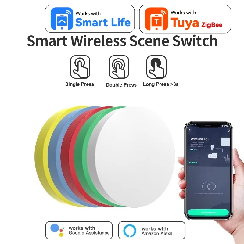 Praca z Tuya Zigbee Inteligentny Bezprzewodowy Przycisk Scen Zigbee Pilot Zdalnego Sterowania Wieloscenowe Połączenie Obsługa Alexa Google Home Sterowanie Głosowe