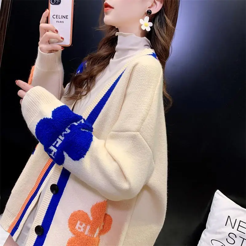 Slouchy Style Sweater Cardigan Women\'s Medium Length 2023 New Autumn and Winter Style Foreign Style Versatile Knit Coat