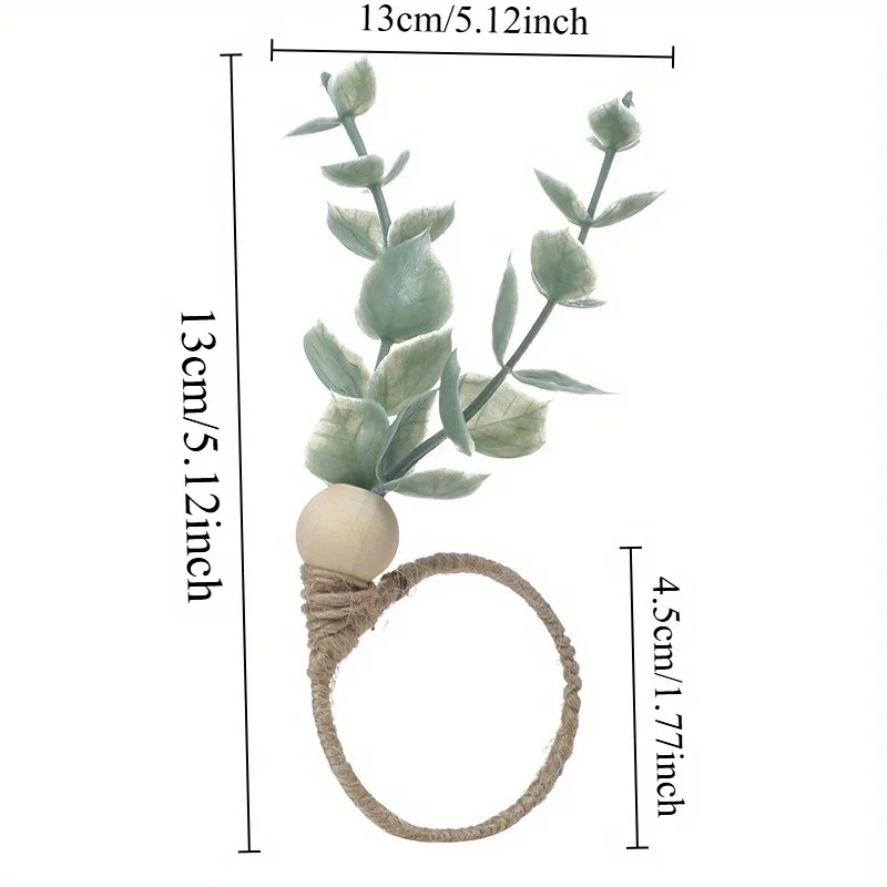 Elegant Eucalyptus Napkin Rings - Rustic Green Leaf Wooden Napkin Holders with Adjustable Height & Removable Cover for Wedding