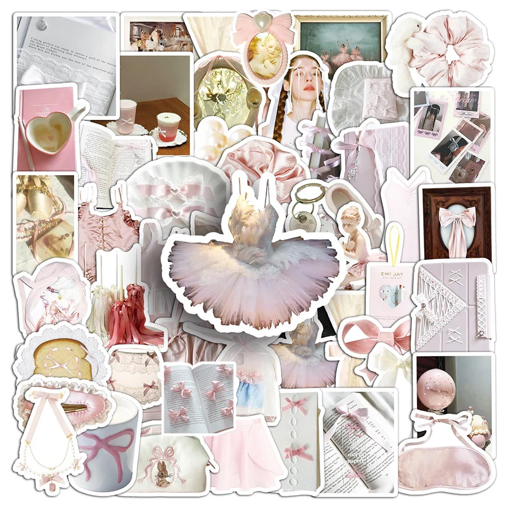 10/30/50/100pcs Pink INS Ballet Style Sticker Cute Small Objects Decals DIY Guitar Luggage Scrapbook Aesthetic Graffiti Sticker