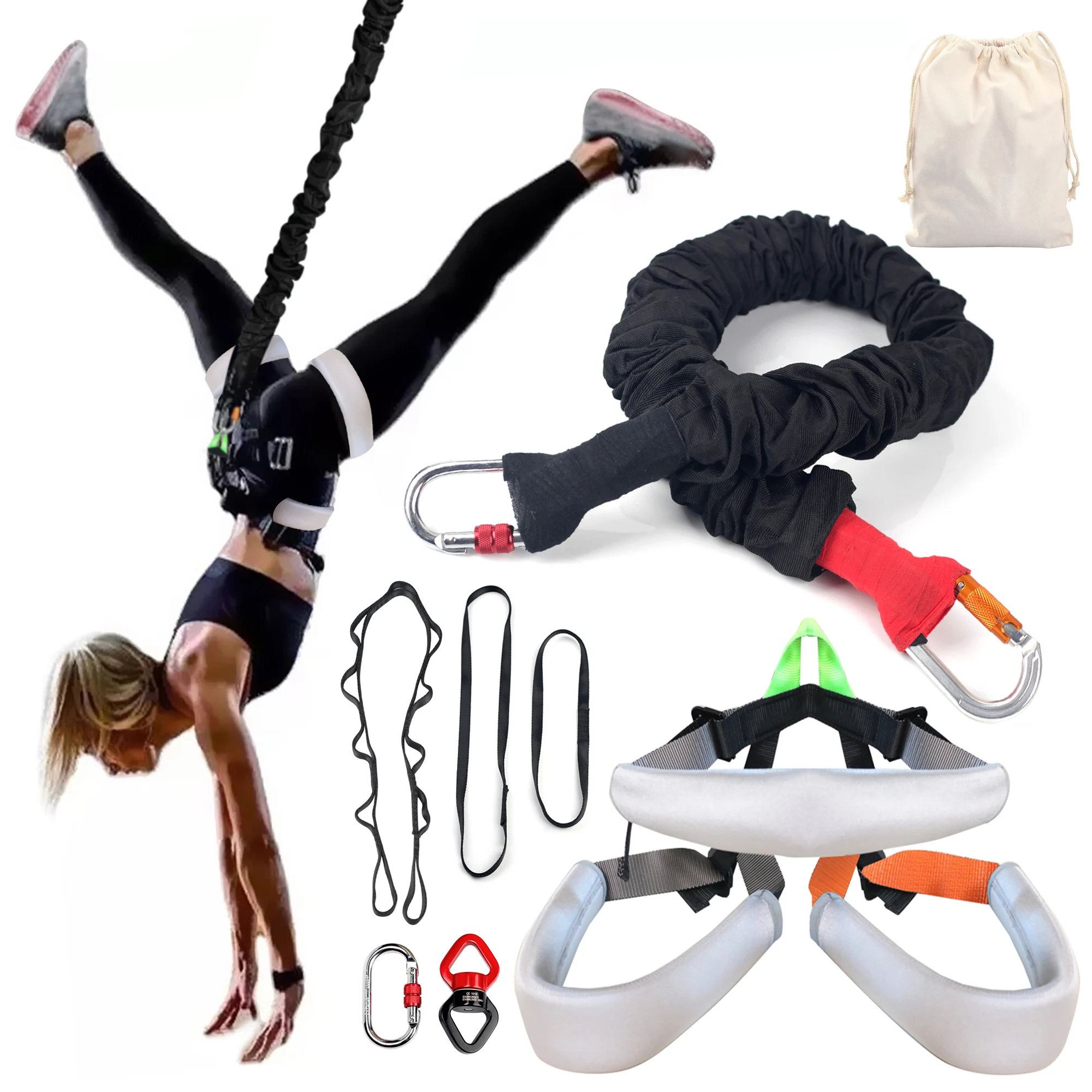 GYM-Upgraded Comfort Bungee Fitness Equipment Set, Heavy Cord, Resistance Belt, Workout Rope, Home Training Equipment