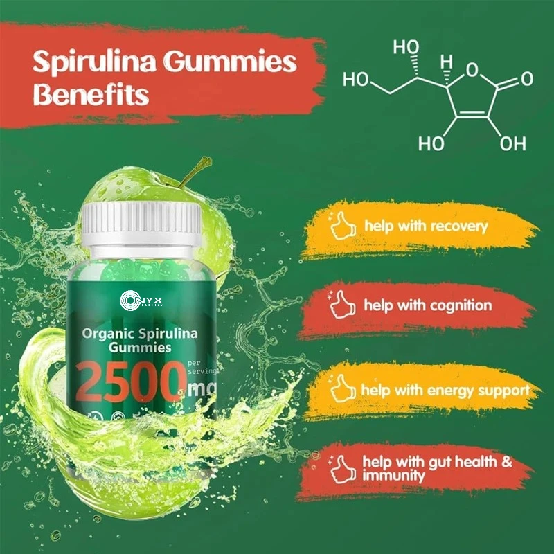 علكة سبيرولينا، سبيرولينا عضوية 2500 مجم تعزز الطاقة اليومية - تحتوي على الأعشاب البحرية والكلوروفيل وغير المعدلة وراثيًا وخالي من الجلوتين