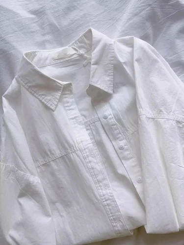 Imagen 2 del producto Camisa de algodón puro azul de lujo claro para mujer, ropa de abrigo de protección solar de manga larga, nueva chaqueta elegante y holgada 2025