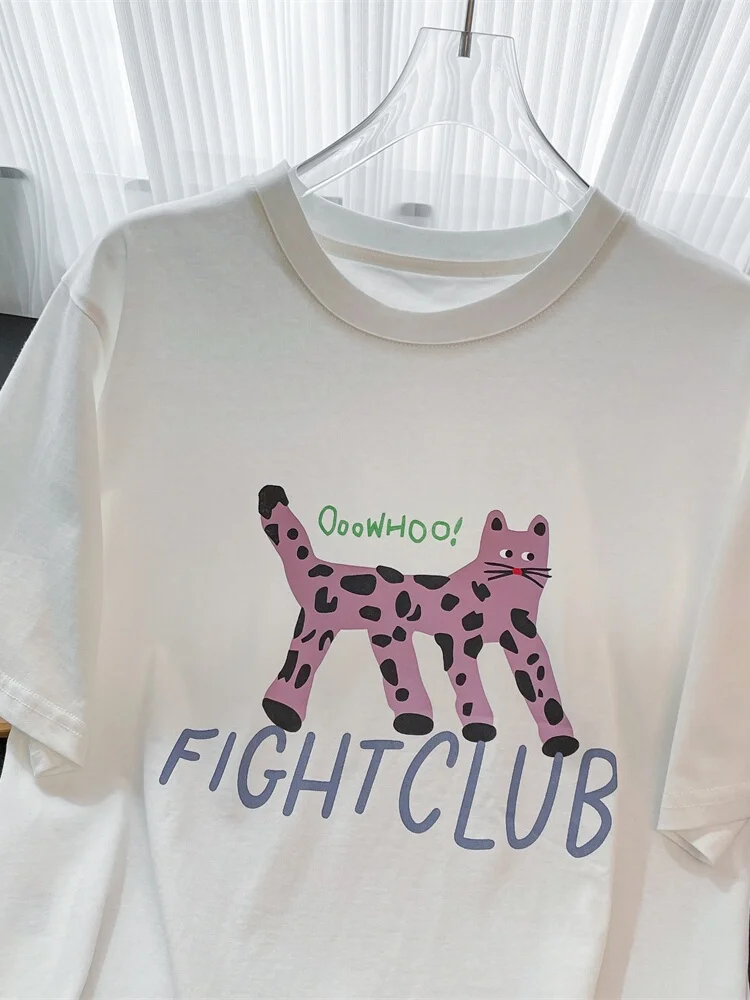 T-shirt casual oversize ort Sve Cartoon Letter Print Summer White Top Trendy Ins Uomo Donna round Ne Casual Sle