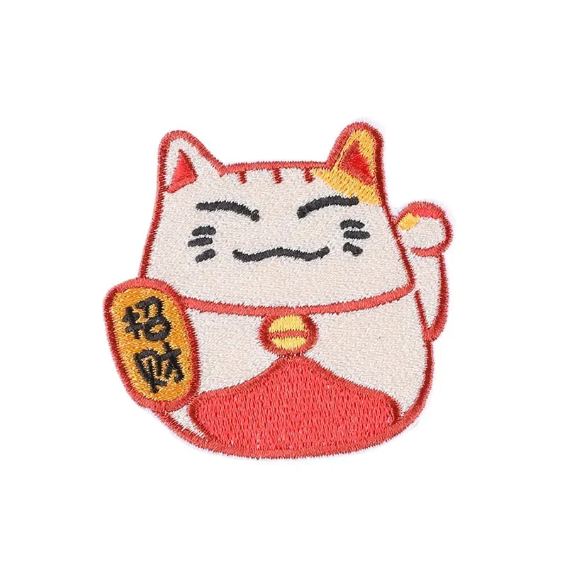 Chinese Style Lucky Cat Embroidery Patches Fortune Sign Stick-on Badges Cute Prayer Kitten for Clothing Phonecase DIY Decoration