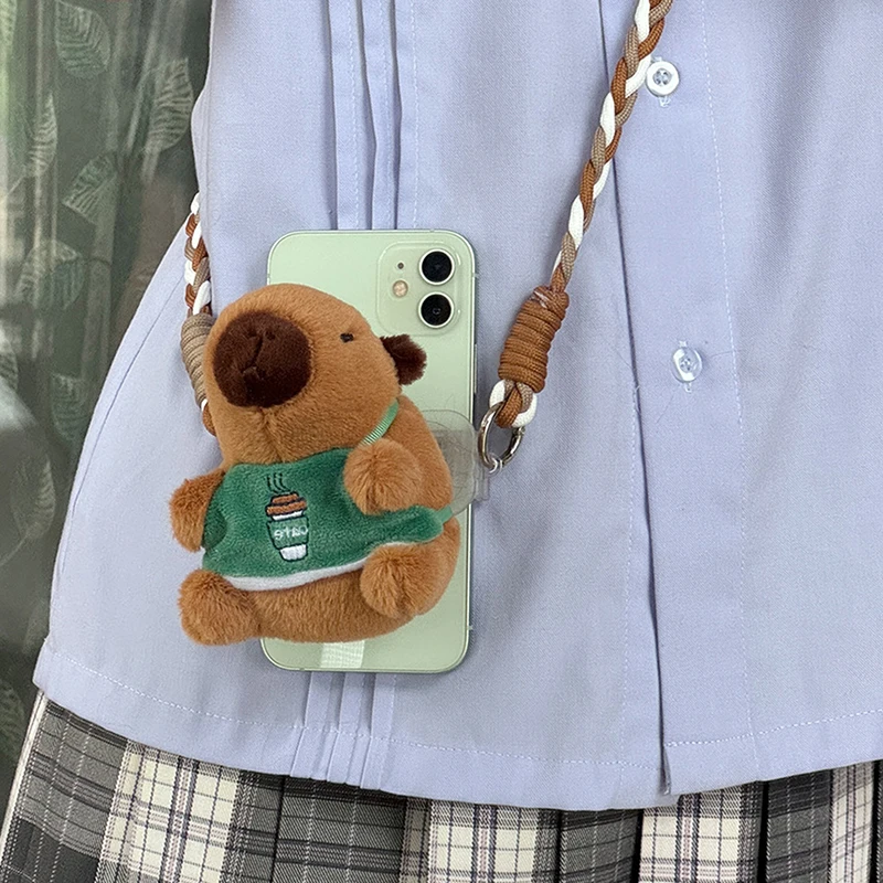 Boneka Capybara kartun tali telepon boneka lucu gelang rantai telepon gantungan kunci antihilang casing telepon Lanyard liontin