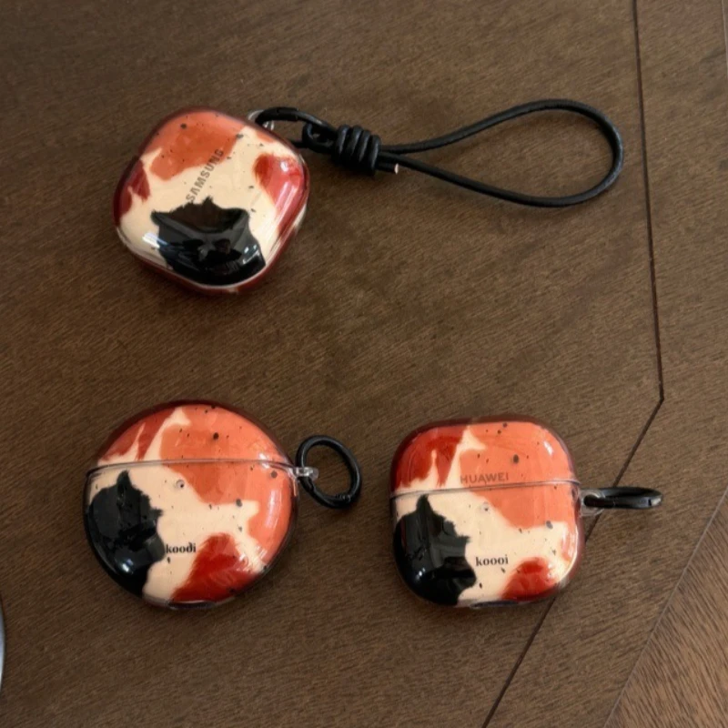 For Huawei Freebuds 7i 6i 5i SE2 SE3 FreeClip2 Case Amber Splash Ink Wireless Bluetooth Earbuds Protective Cover with Lanyard
