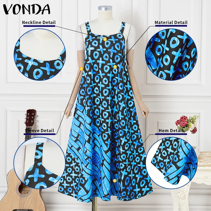 VONDA damska sukienka Maxi bez rękawów artystyczna długa sukienka letnia 2025 letnia O-Neck Party Vestidos O-Neck codzienna szata ponadgabarytowa
