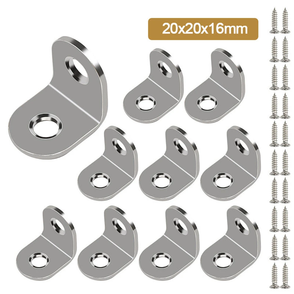 Stainless Steel Angle Corner Brackets Universal Furniture Corner Connector Brace Joint Fastener Bedframe Cabinet Drawer 10pcs