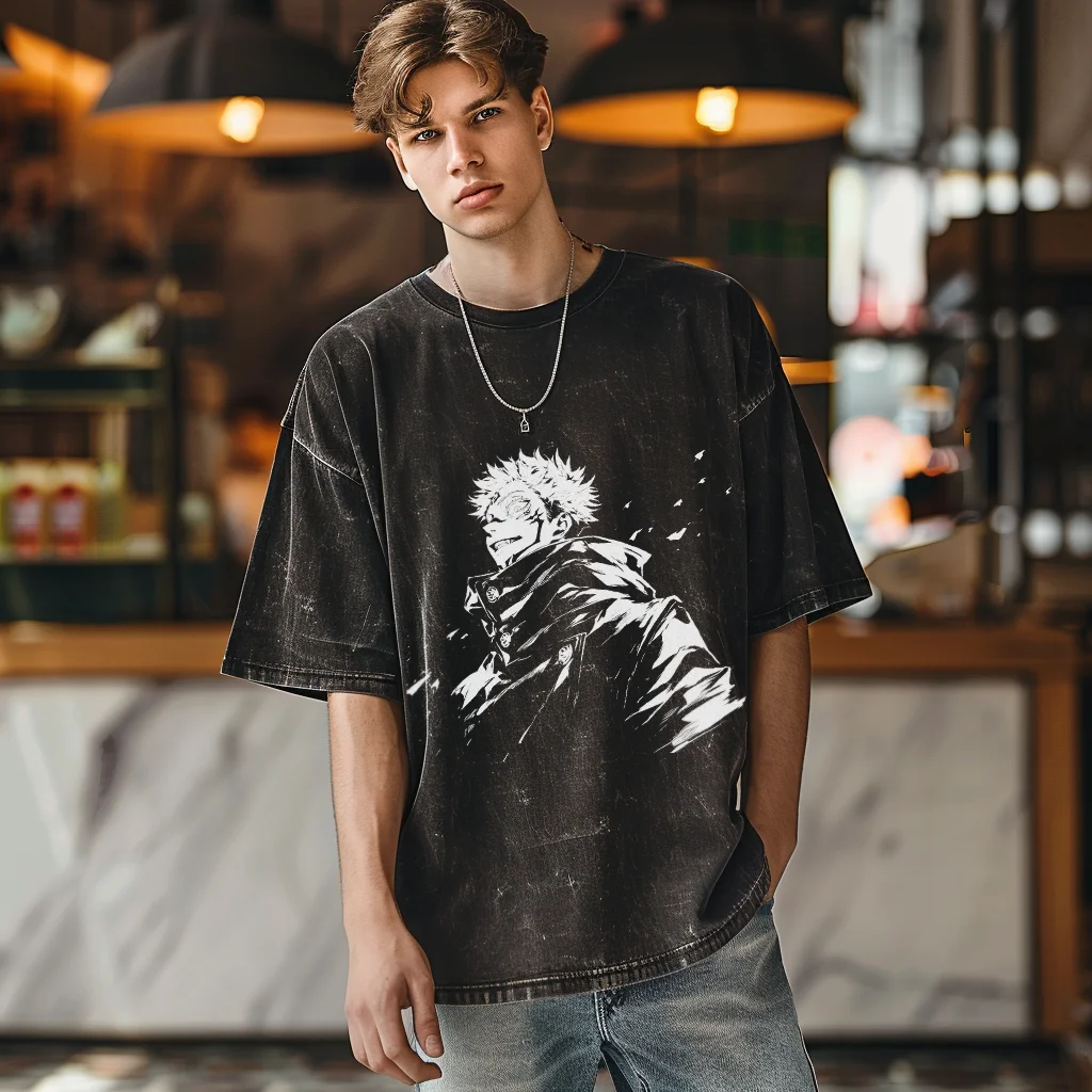 

Anime Jujutsu Kaisen Ryomen Sukuna HipHop Oversized Washed shirt, Hip hop Streetwear Vintage Washed Short Tshirt For Men Women