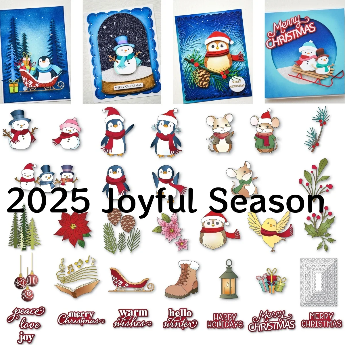 2026 Joyful Season Snowman Penguin Metal Cutting Dies for DIY Making Card Scrapbook Paper Craft Supplies Template Decoration