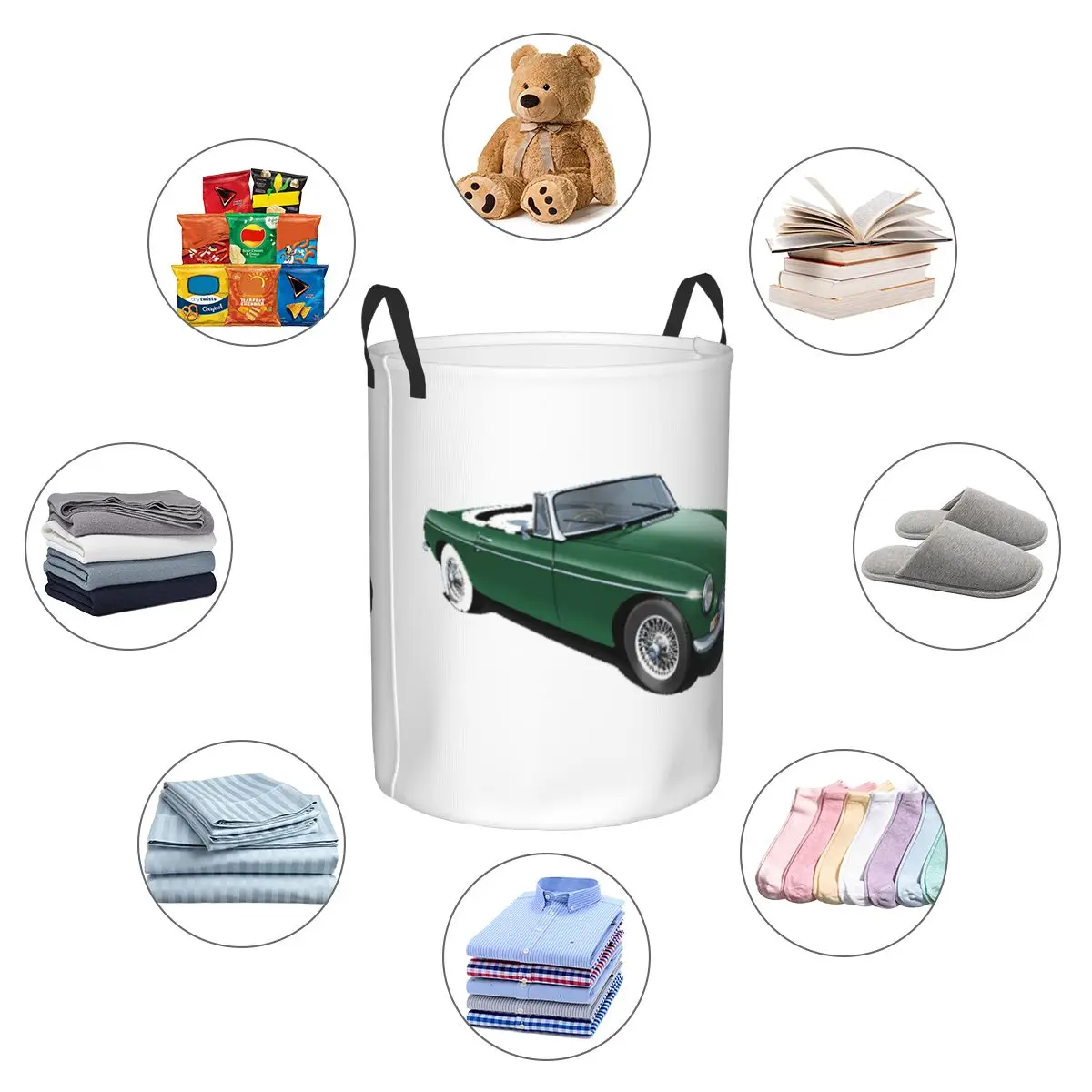 MGB Roadster In British Racing Green Folding Laundry Baskets Dirty Clothes Toys Storage Basket Large Waterproof Bag