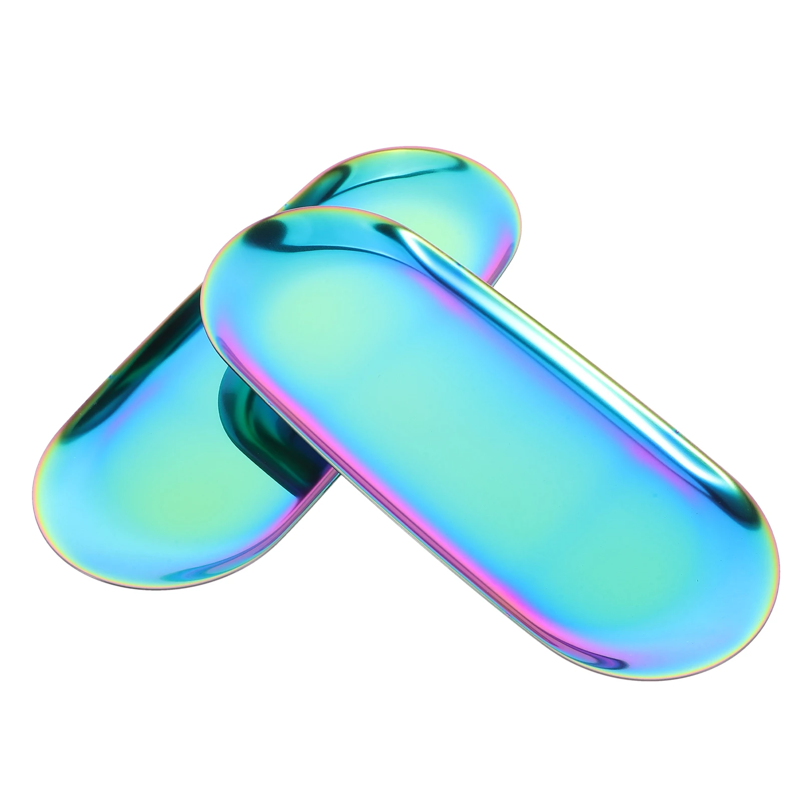 

2Pcs Oval Stainless Steel Decorative Tray Multipurpose Vanity Organizer for Bathroom Jewelry Countertops Stainless Steel Tray