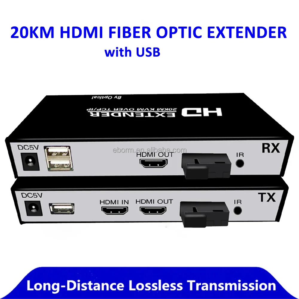 China 20Km HDMI Fiber USB KVM Extender Video Transmitter Receiver HDMI Loop Over IP Optical Cable STB PC DVD TV Projector