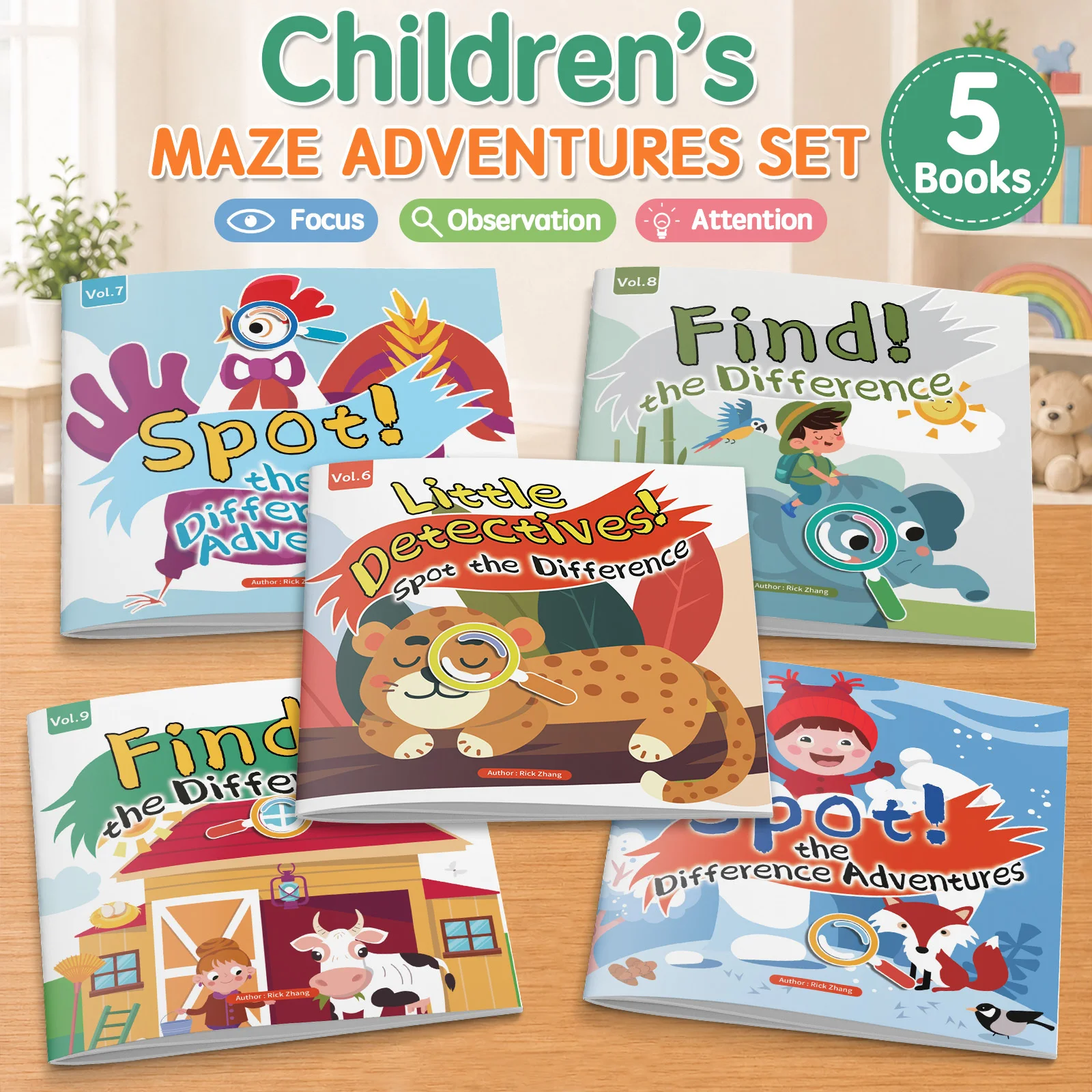 Spot the Difference Books for Kids, 5-Book Activity Workbook Set for Focus, Observation, Attention and Visual Thinking