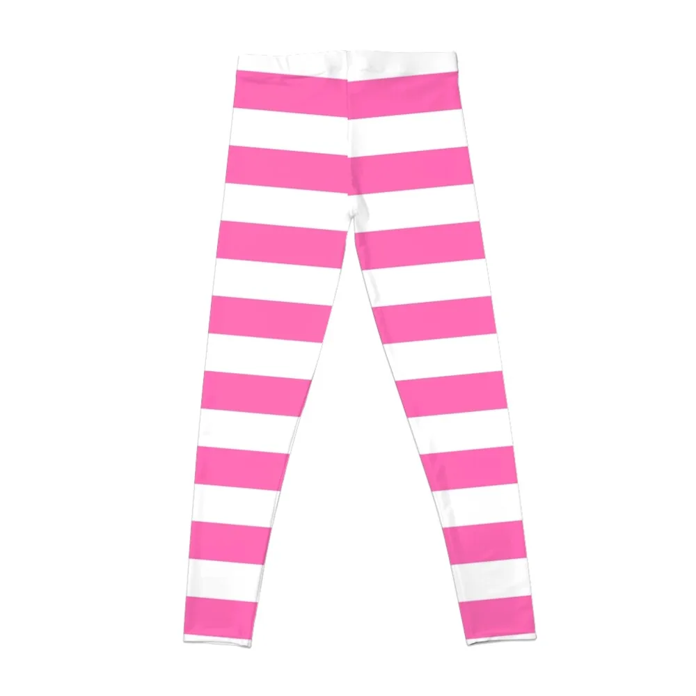 Hot Pink and White Horizontal Stripes Leggings push up tights for women gym leggings for women