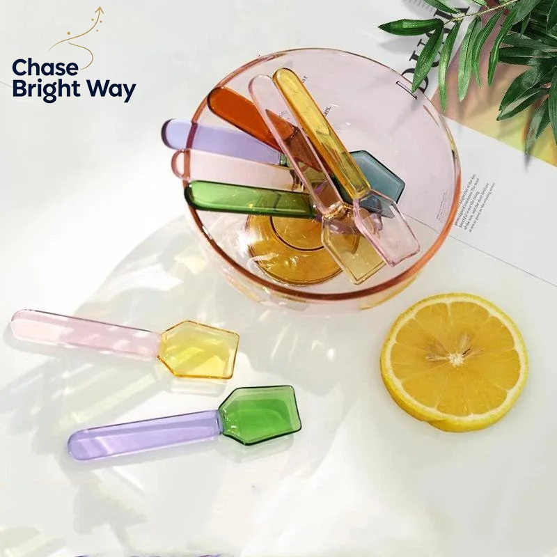 Heat Cold Proof Glass Dessert Spoon Cute INS Style Colorful Short Handle for Kids Ice Cream Snack Gift