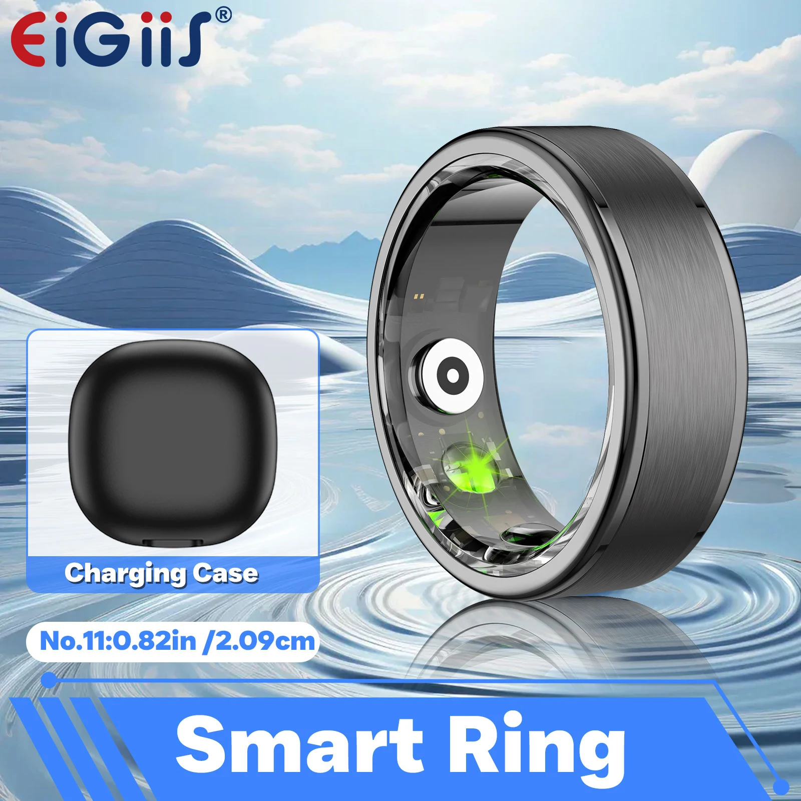 EIGIIS 2024 New Smart Ring Blood Oxygen Heart Rate Monitor IP68 Waterproof Bluetooth-Compatible5.0 for Men Women for Android IOS
