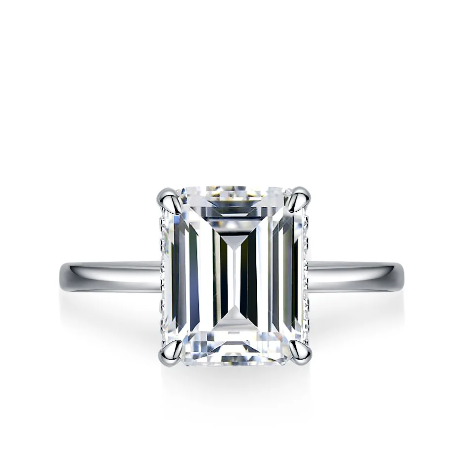 Luxury-Set Rectangle Ring 4ct Moissanite PT950 Platinum - 4ct luxury-set rectangle, PT950 platinum, collectible heirloom jewelry