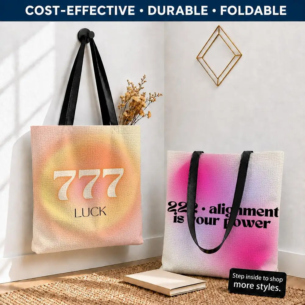 Angel numbers aura gradient poster Storage Bags Polyester Canvas Tote Lightweight Foldable Reusable Shopping Bag Shoulder Straps