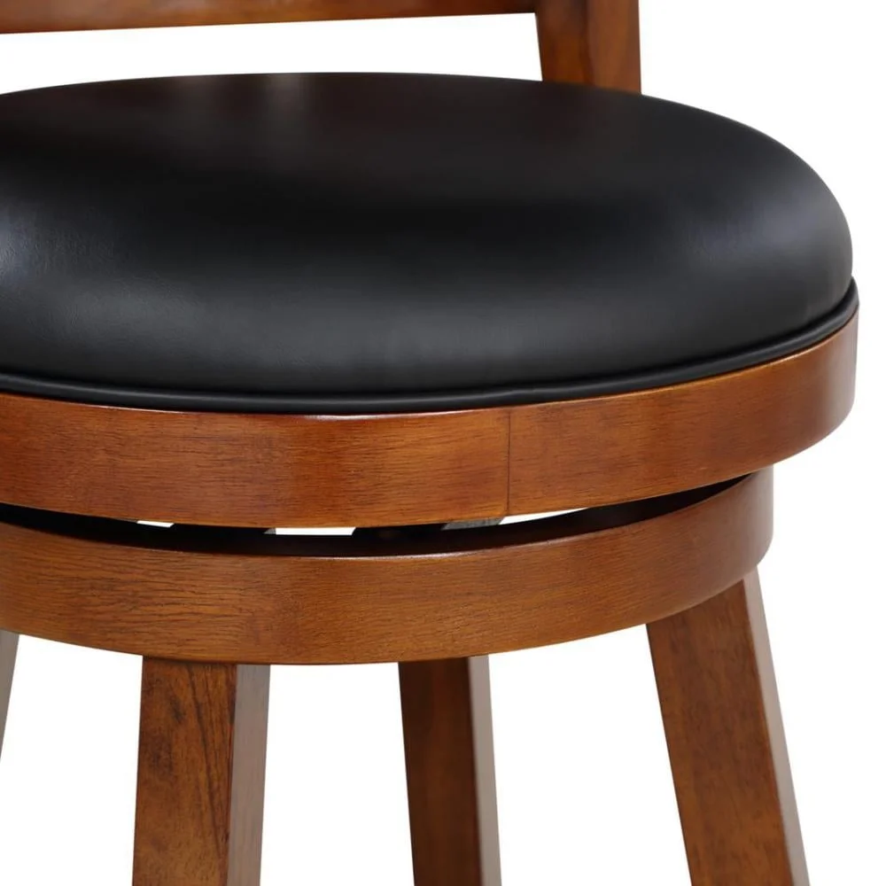 Counter Height Swivel Wood Bar Stool with Padded Seat and Back Cherry Finish Durable Footrest Kitchen Dining Room