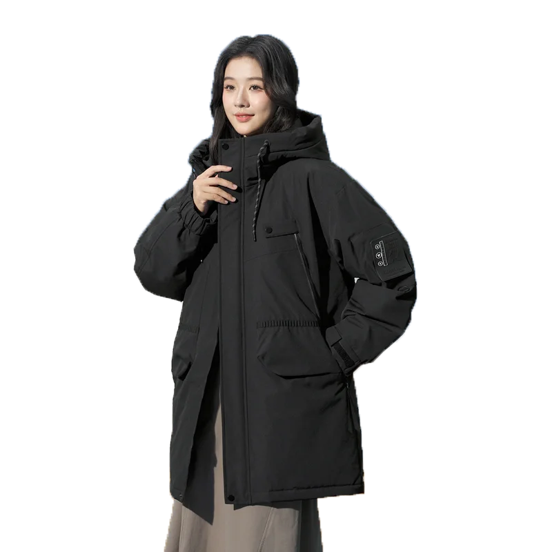 Doudoune mi-longue pour homme et femme, manteau d'alpinisme à capuche, coupe-vent, imperméable, extérieur, sourire doublé, degré froid, hiver