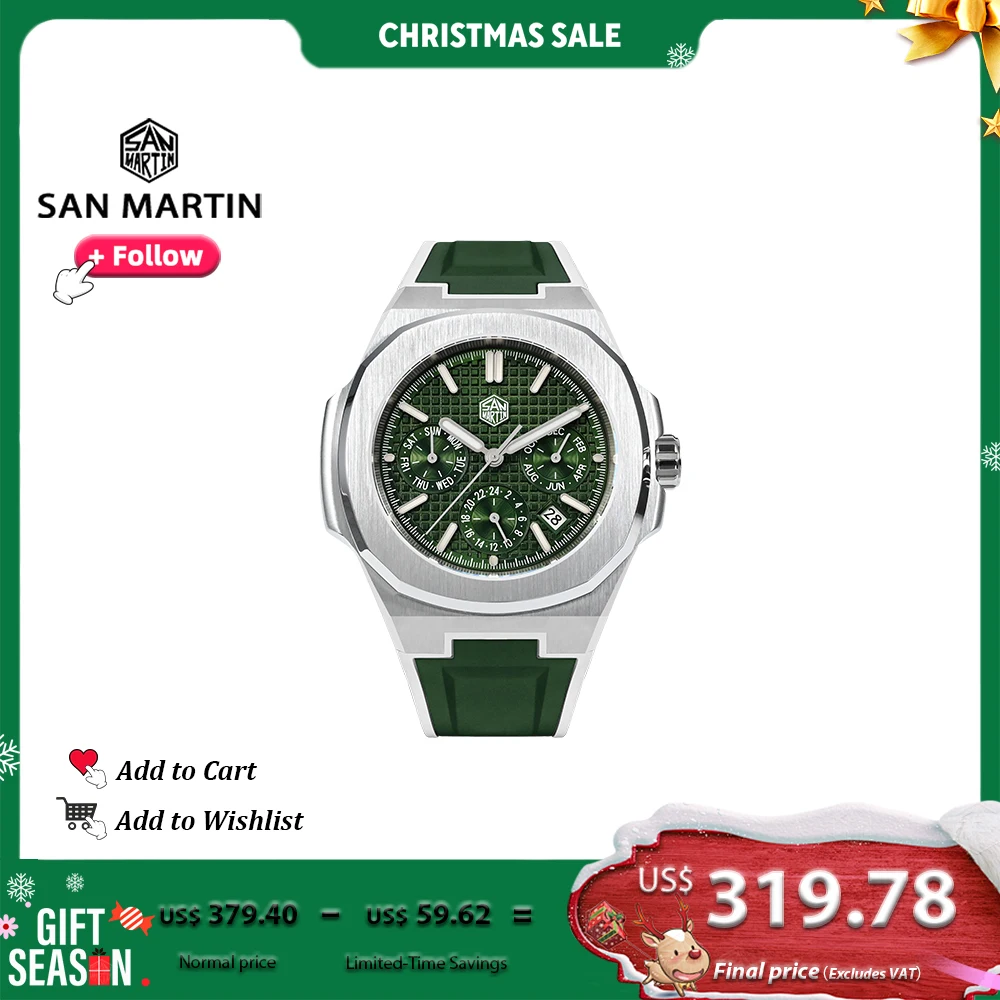 

San Martin 43mm Luxury Men Watch Business Multifunctional Miyota 9120 Automatic Mechanical Watches Luminous Waterproof SN0075