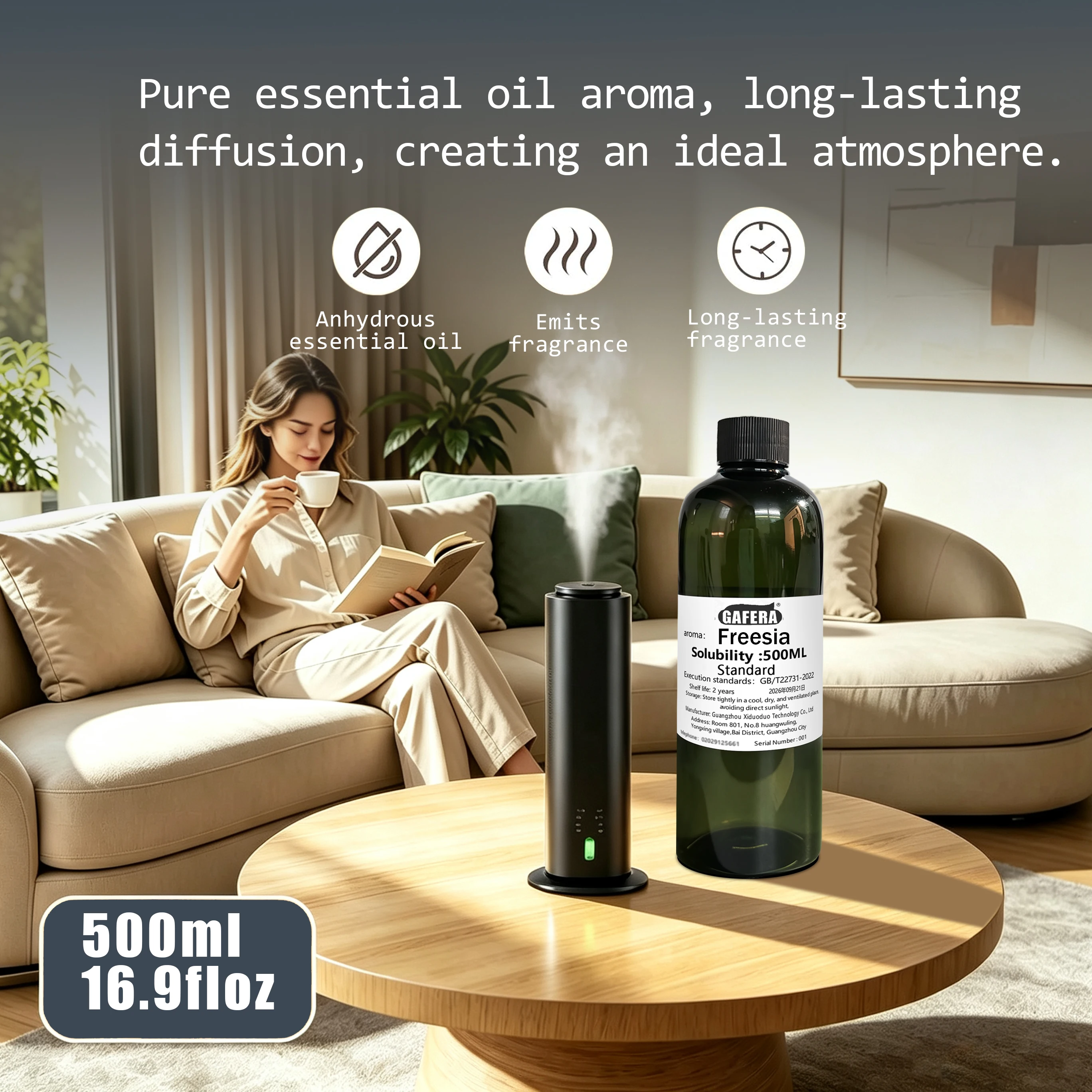 Oil-soluble essential oil 500ml, Hilton - Suitable for all waterless diffusers, ideal for bedrooms, hotels, bathrooms, offices