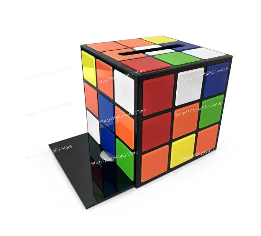 Theory Magic Cube Tissue Box Cover Retro Rubik Style Napkin Holder for Square Tissue 5.9x5.9x5.9in
