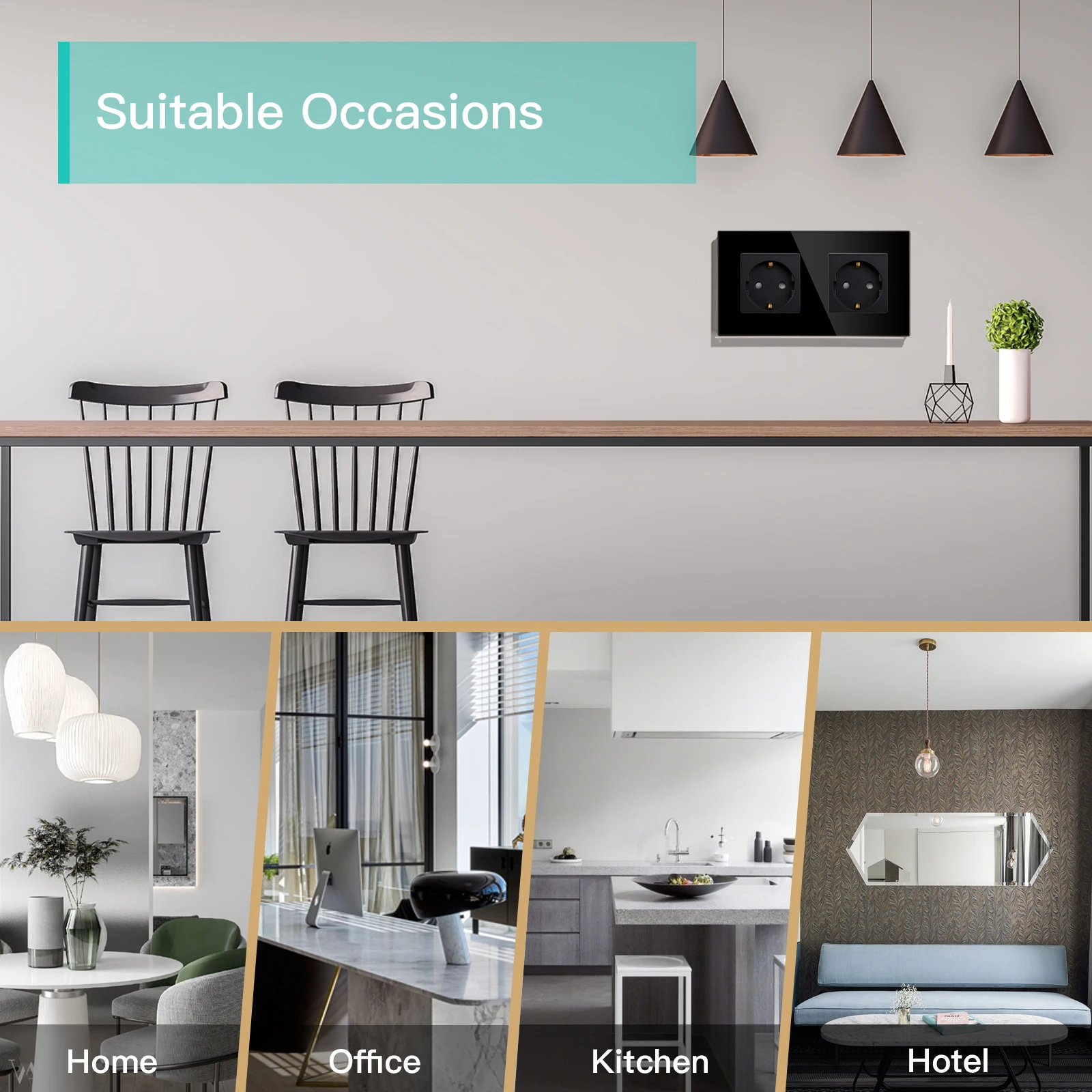 BSEED Single Type-C USB Socket Double Wall Electrical Sockets Triple Power Outlets Crystal Glass Frame EU Standard  16A