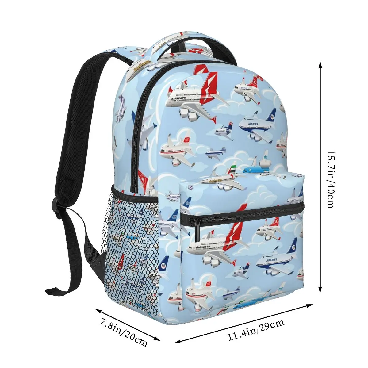 Cartoon Commercial Airplanes Seamless Pattern Backpacks Boys Girls Bookbag Children School Bags Kids Rucksack Shoulder Bag