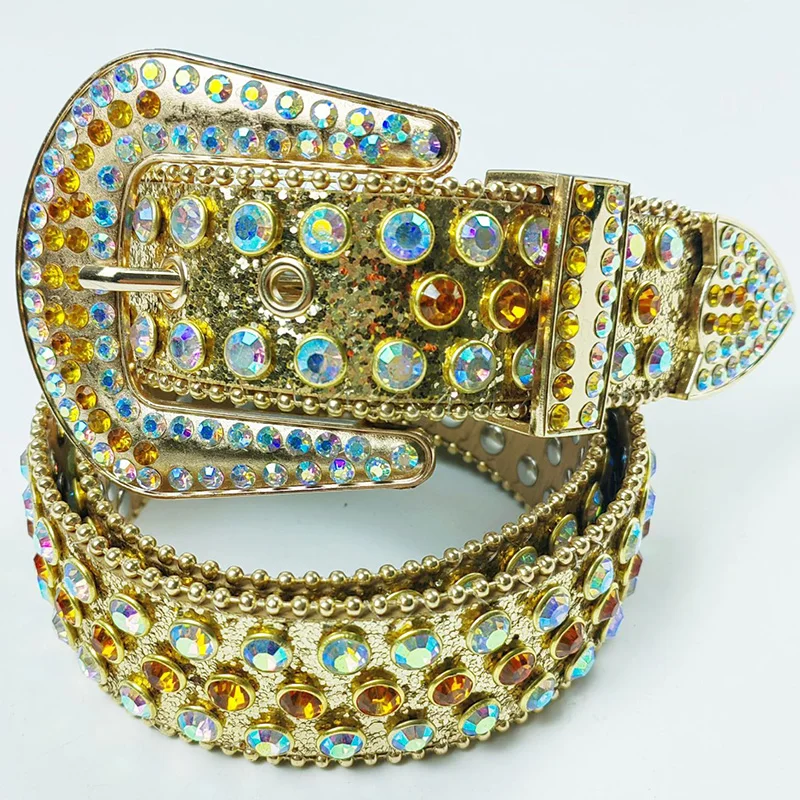 

Мужские повседневные ремни в стиле хип-хоп и рок с бриллиантовыми вставками, с пряжкой-штифтом, из мягкой кожи, дизайнерские, со стразами, модные женские ремни-стропы