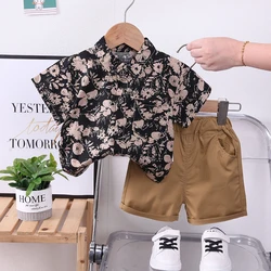 New Summer Baby Clothes Suit Children Boy Flower Full Print Shirt Shorts 2Pcs/Sets Infant Casual Outfits Toddler Kids Tracksuits