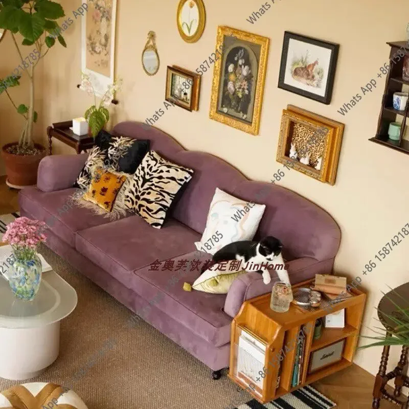 65 N Retro velvet fabric single French minimalist designer size apartment living room fashion sofa