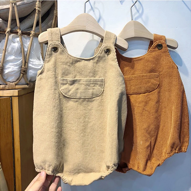 Hot clearance sale Autumn Baby Clothes 0-3Y Infant Boys Corduroy Sleeveless Bodysuit Toddler Girls Solid Suspenders One Piece