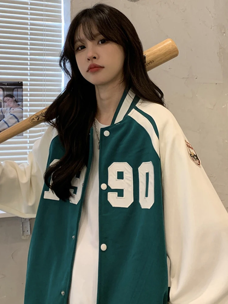 

Baseball Jackets Varsity Womens Summer Harajuku Trendy Fishbone Stretchy Sports Basic Jogging Glamour Removable Anti-Collision